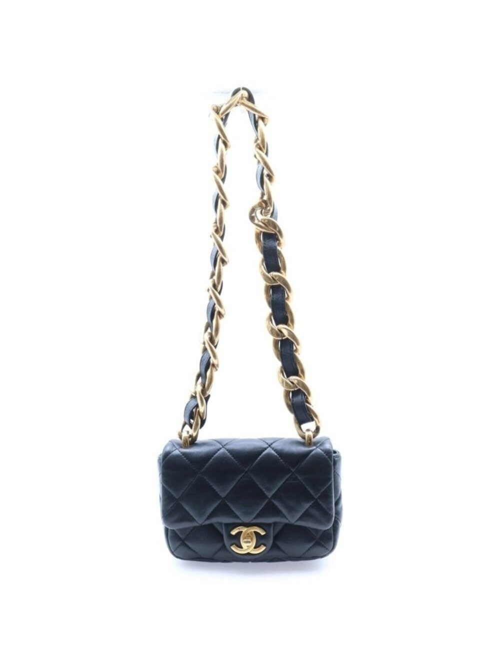 Chanel Quilted Small Flap Handbag Lambskin Plate Black